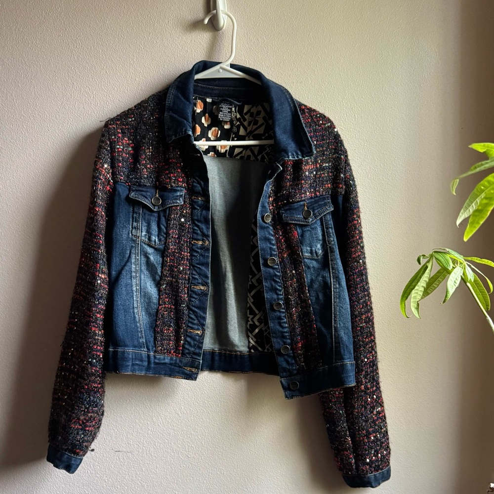Deisgual Multi-Color Woven Sequin Jean Denim Jacket
